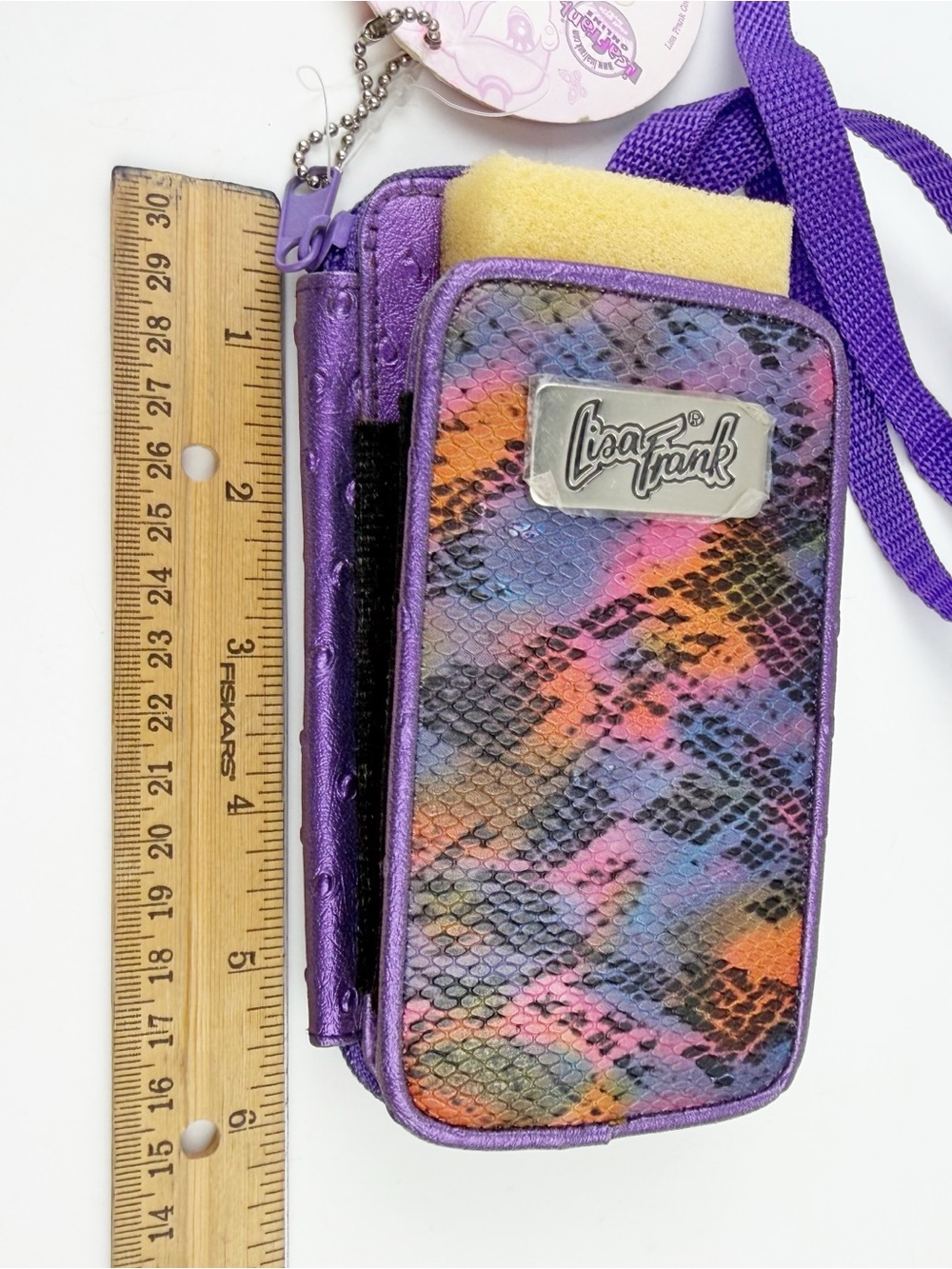 Vtg Lisa Frank Cell Phone Wallet Purse Cross Body Purple Faux Snakeskin Y2K New - Picture 10 of 11